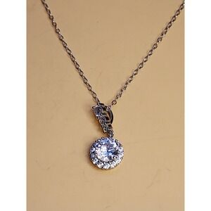 Vtg IBB CN Signed 925 Sterling Silver & Cubic Zirconia Round Pendant‎ Necklace